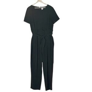 Chico's Black Label Belted Paperbag Wide Leg Jumpsuit Size L Black Minimalist